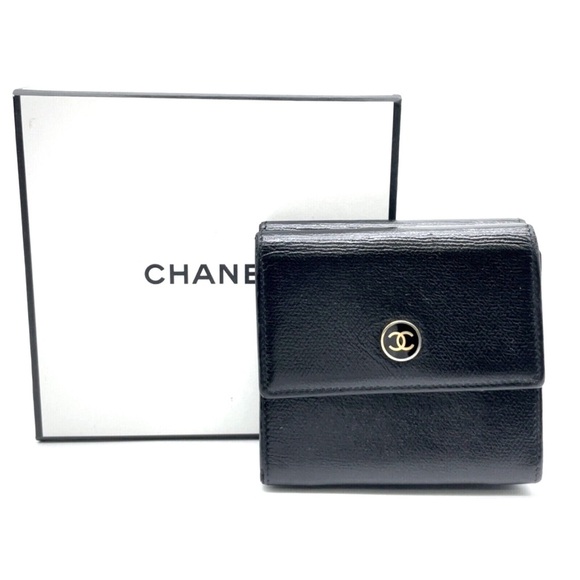 Authentic Black CHANEL COCO DOUBLE HOOK Compact Wallet W/Box - Picture 6 of 16